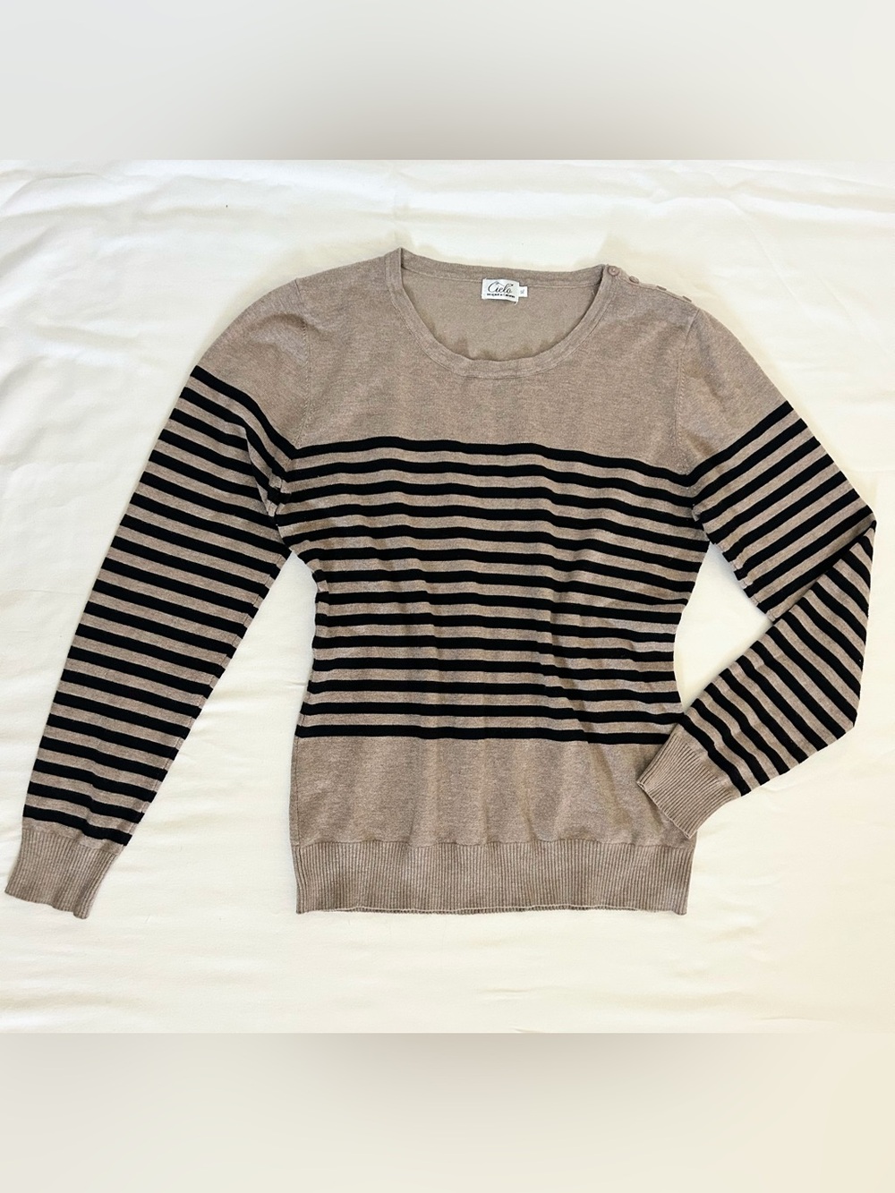 Cielo Striped Scoopneck Sweater in Taupe and Black